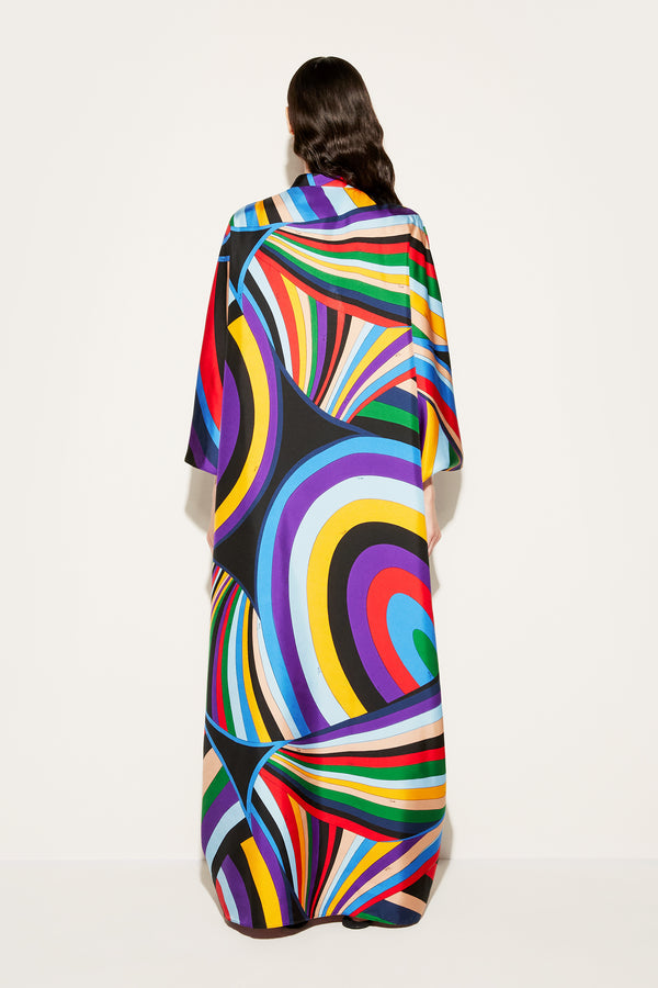 Iris Print Silk Kaftan Dress