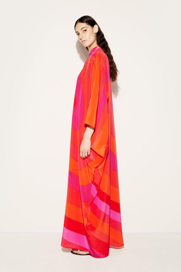 Iris Print Silk Kaftan Dress