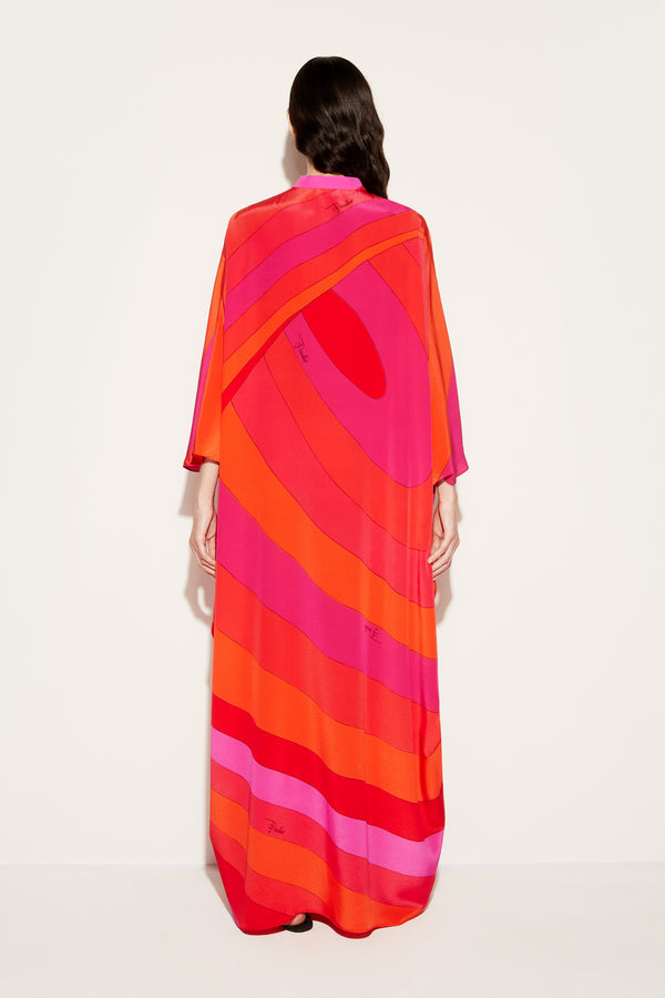 Iris Print Silk Kaftan Dress