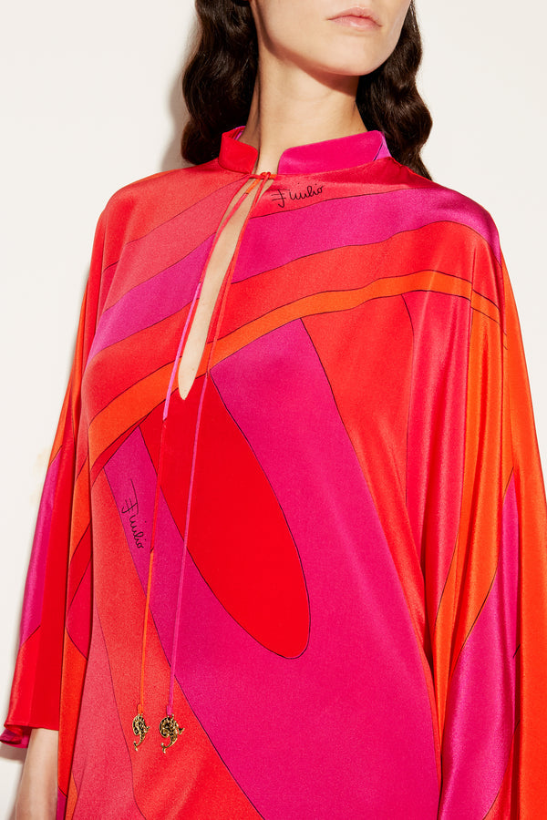 Iris Print Silk Kaftan Dress