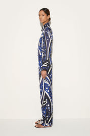 Silk twill trousers with Fontane print