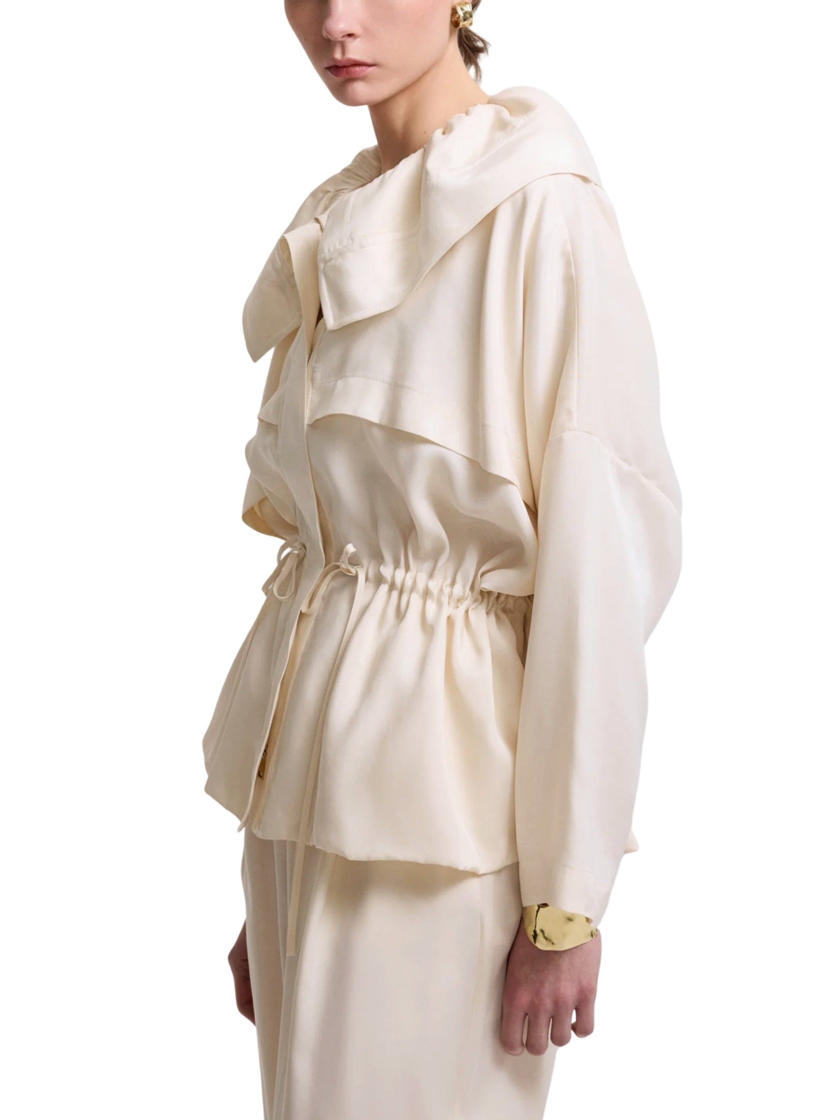 Waist drawstring light beige jacket