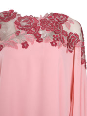 PINK KAFTAN WITH FLORAL CHIFFON TULLE