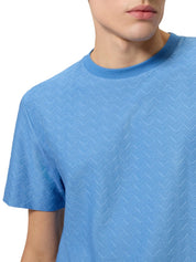 Crew-neck cotton jacquard T-shirt with tone-on-tone zigzag design