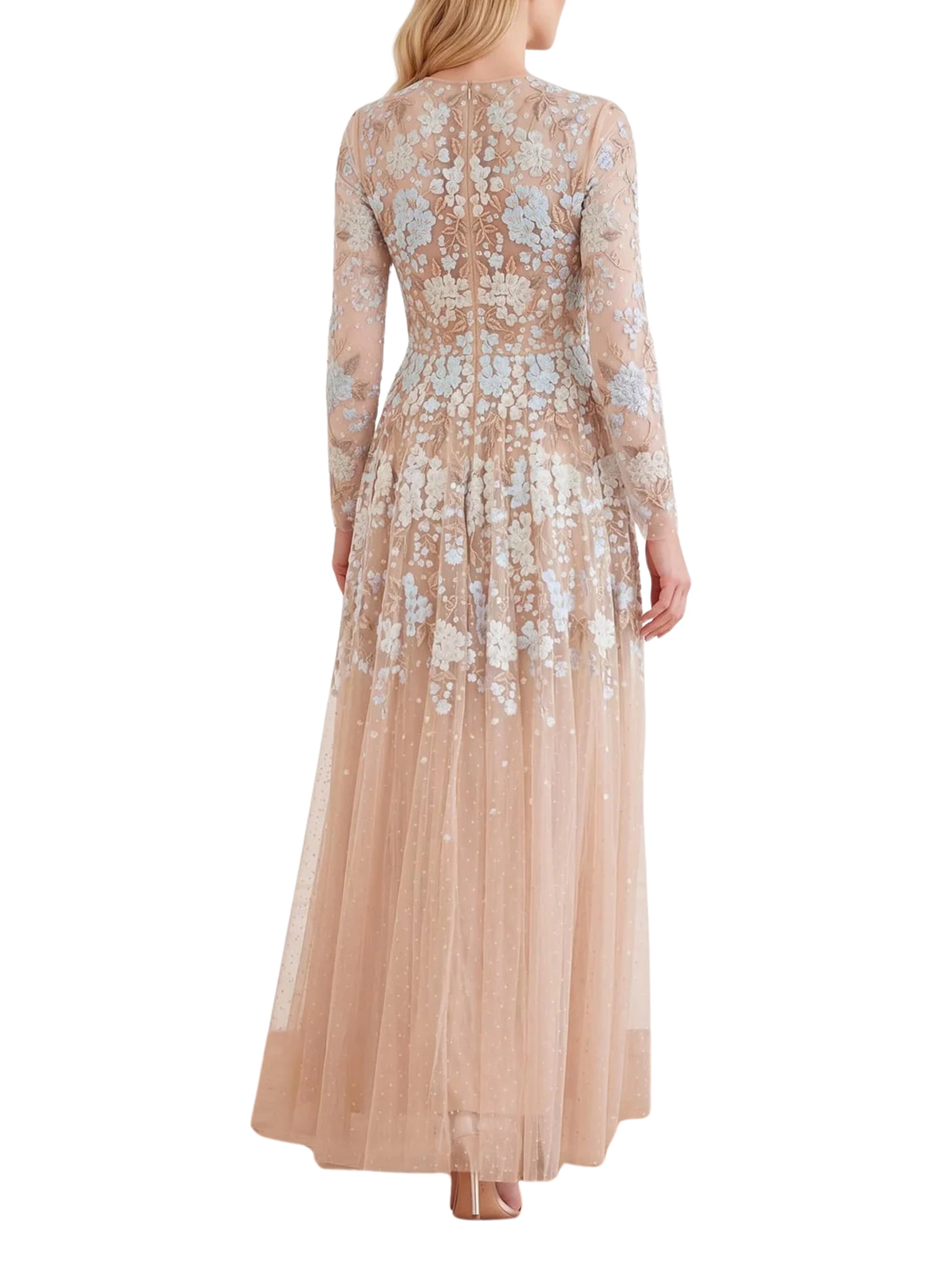 Wisteria dot long sleeve gown