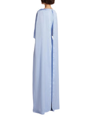 Column gown with deep pleats and elegant cape