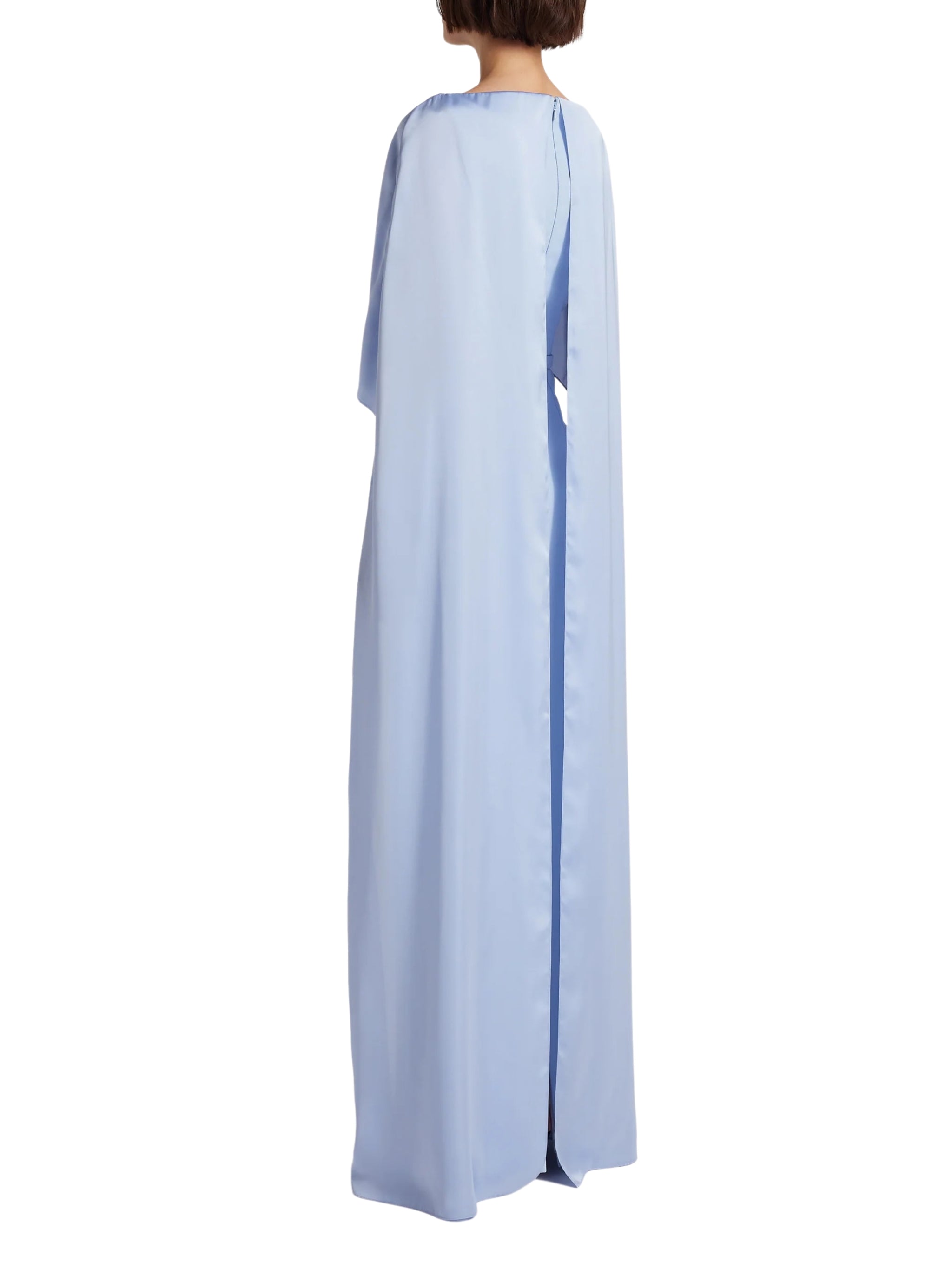 Column gown with deep pleats and elegant cape