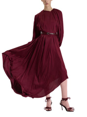 RED BELTED LONG DRESS