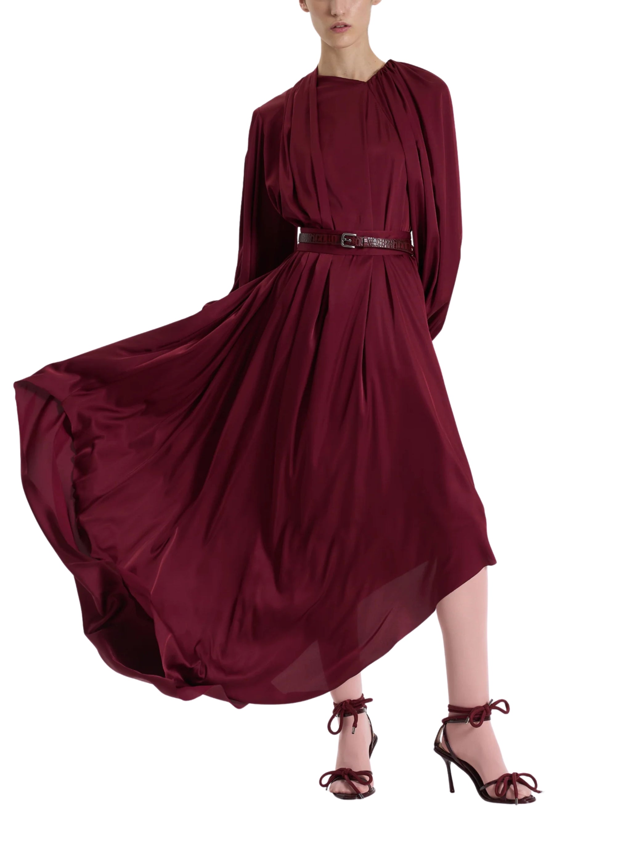 RED BELTED LONG DRESS