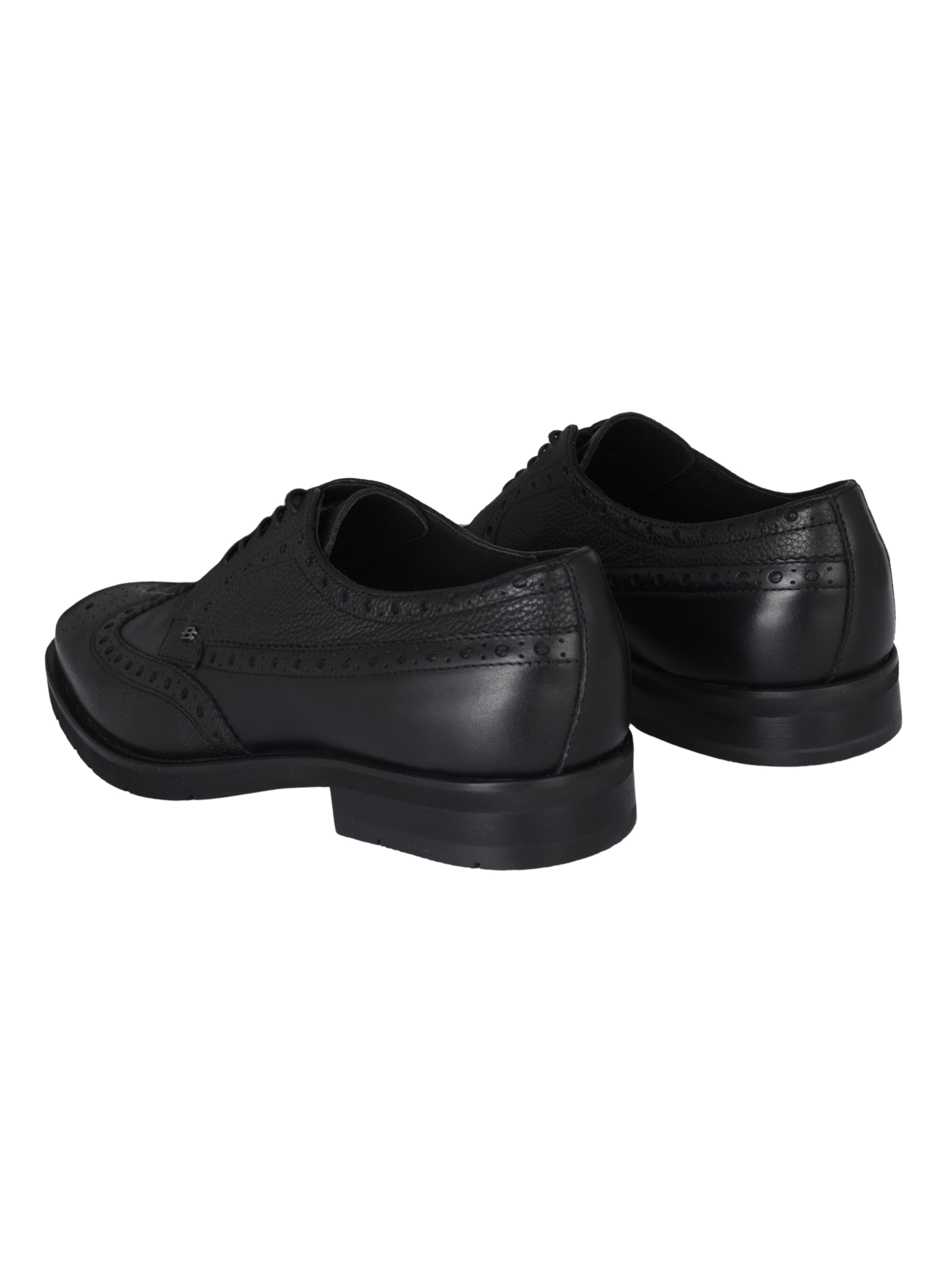 Black leather and tumbled leather lace-up shoe