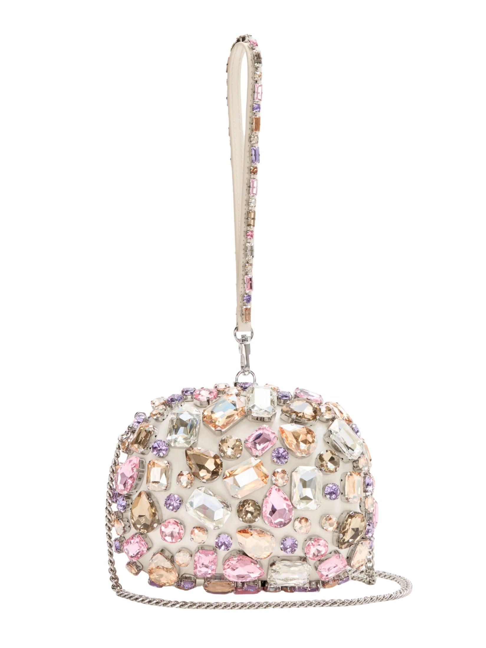 Multi crystal embellished top handle clutch bag