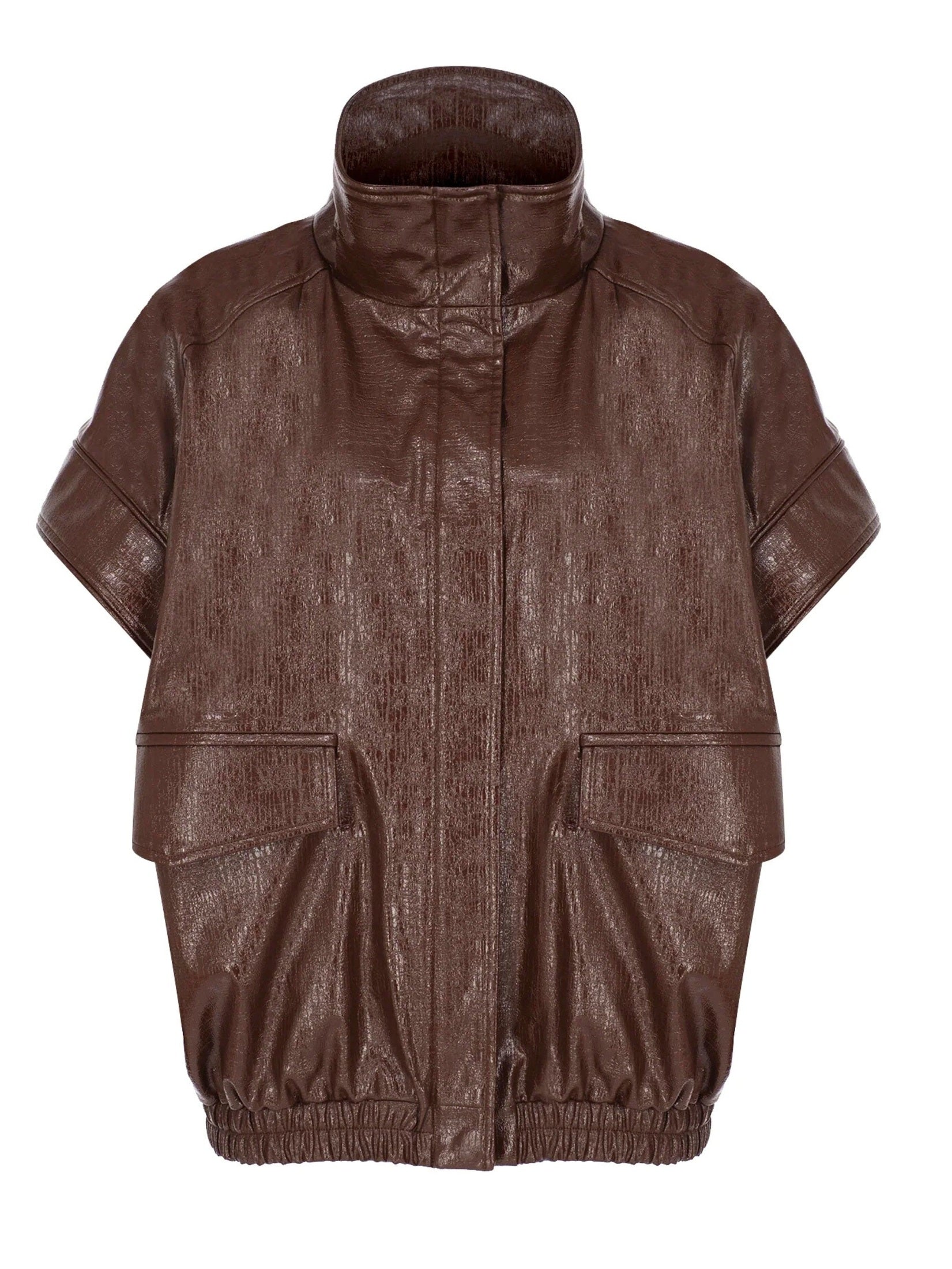 Brown vegan leather jacket-vest