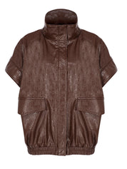 BROWN VEGAN LEATHER JACKET-VEST