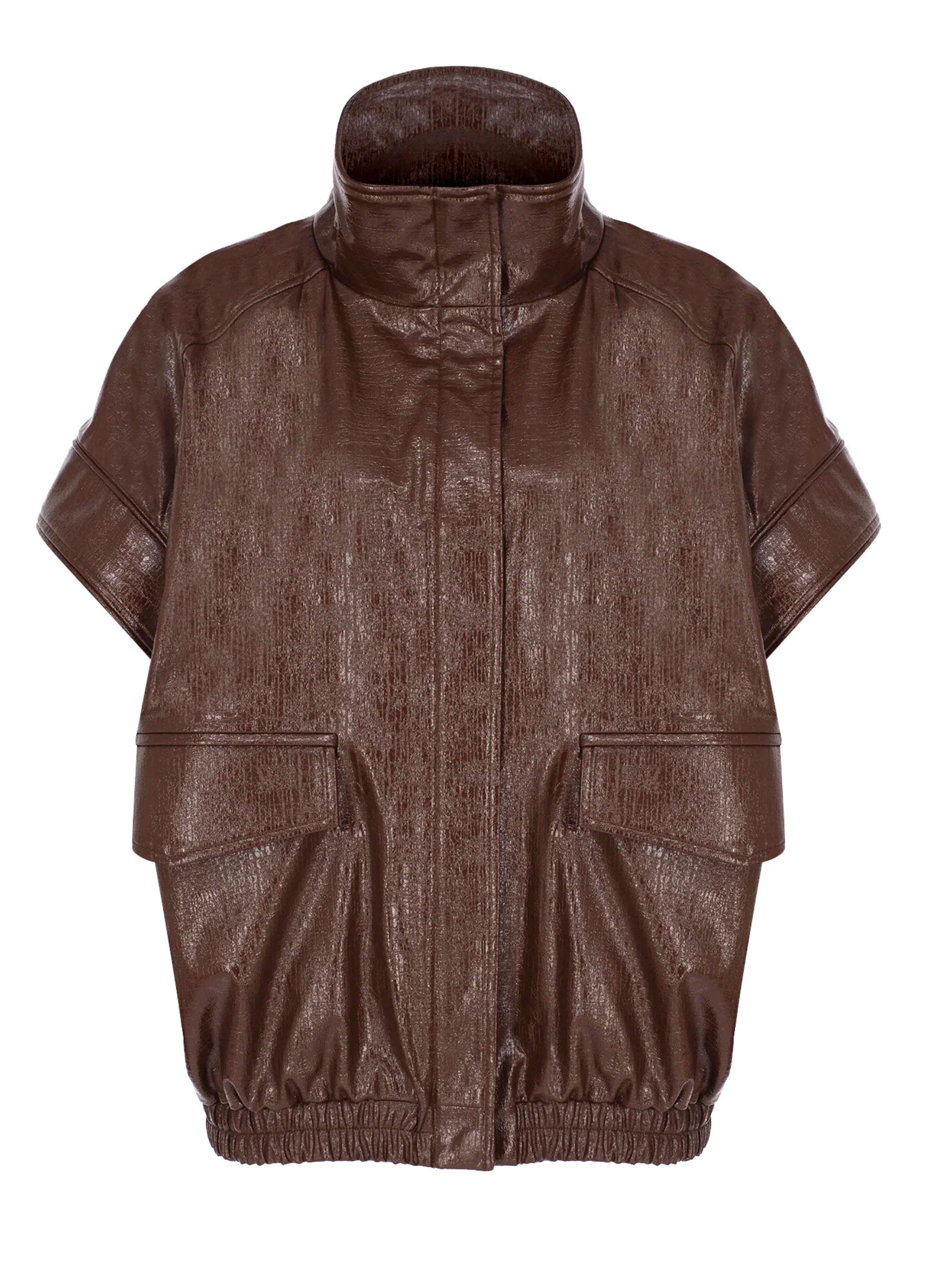 BROWN VEGAN LEATHER JACKET-VEST