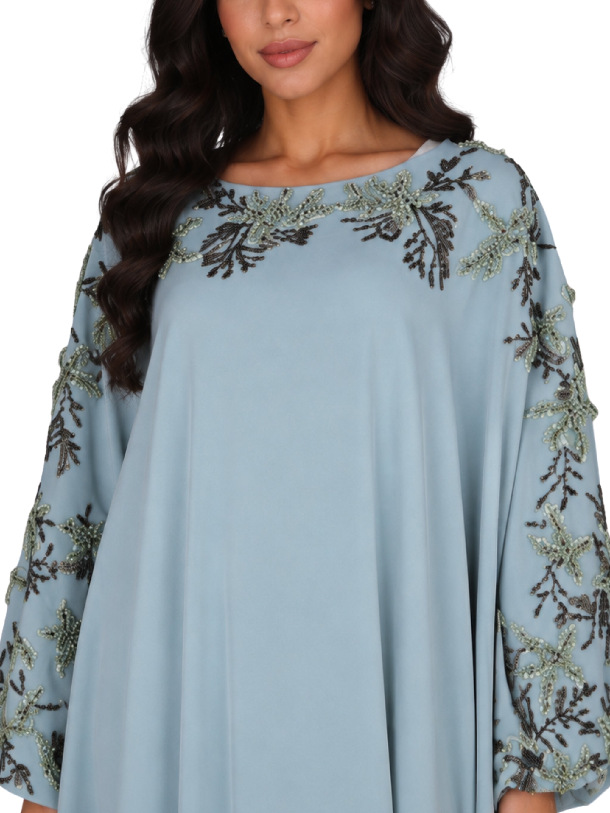 Hand embroiderd flowers -long sleeve dress-kaftan cut dress