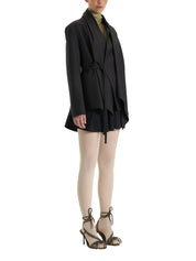 KHAKI BELTED DRAPED JACKET