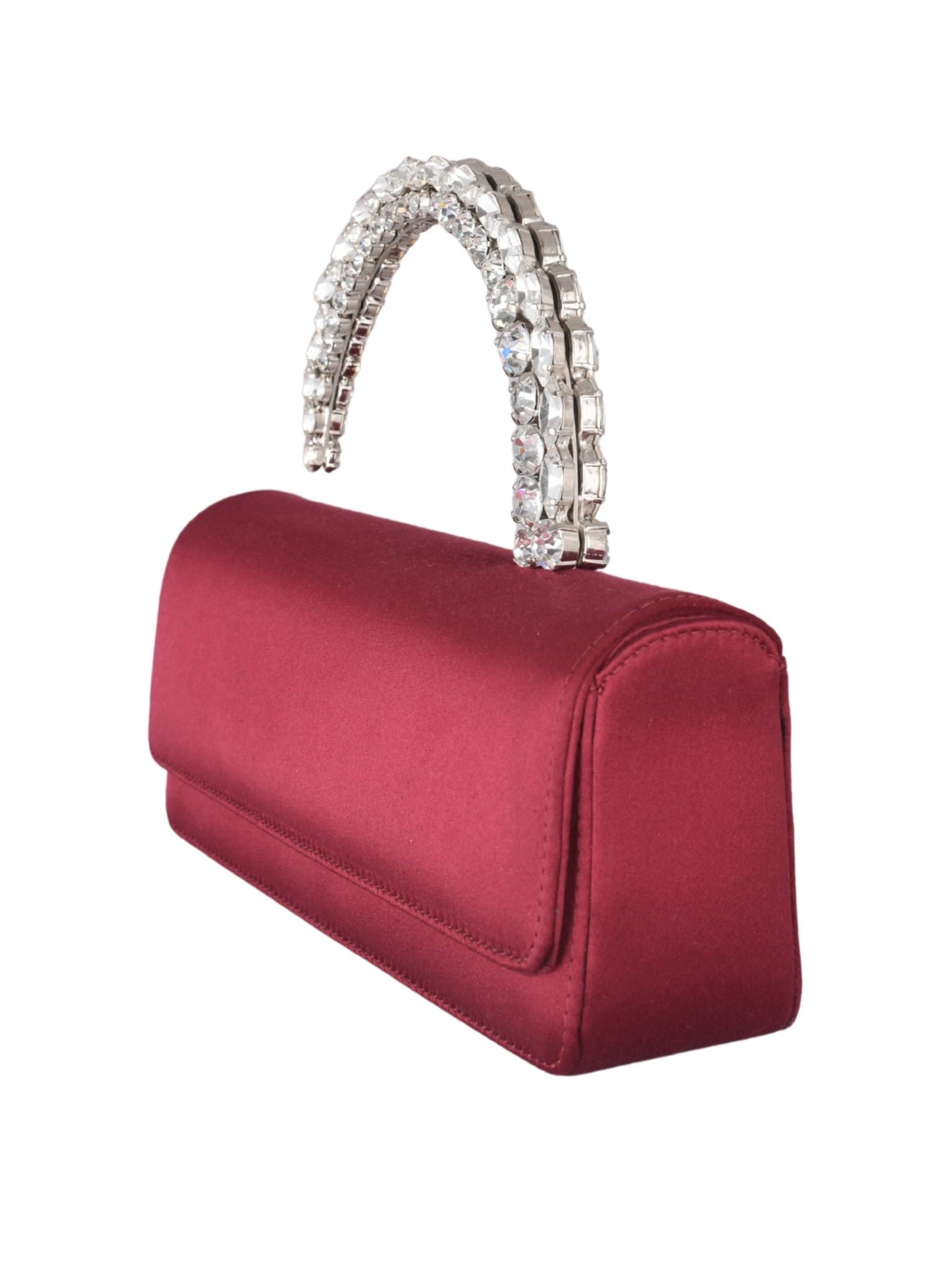 Malika satin burgundy stone-encrusted satin baguette clutch