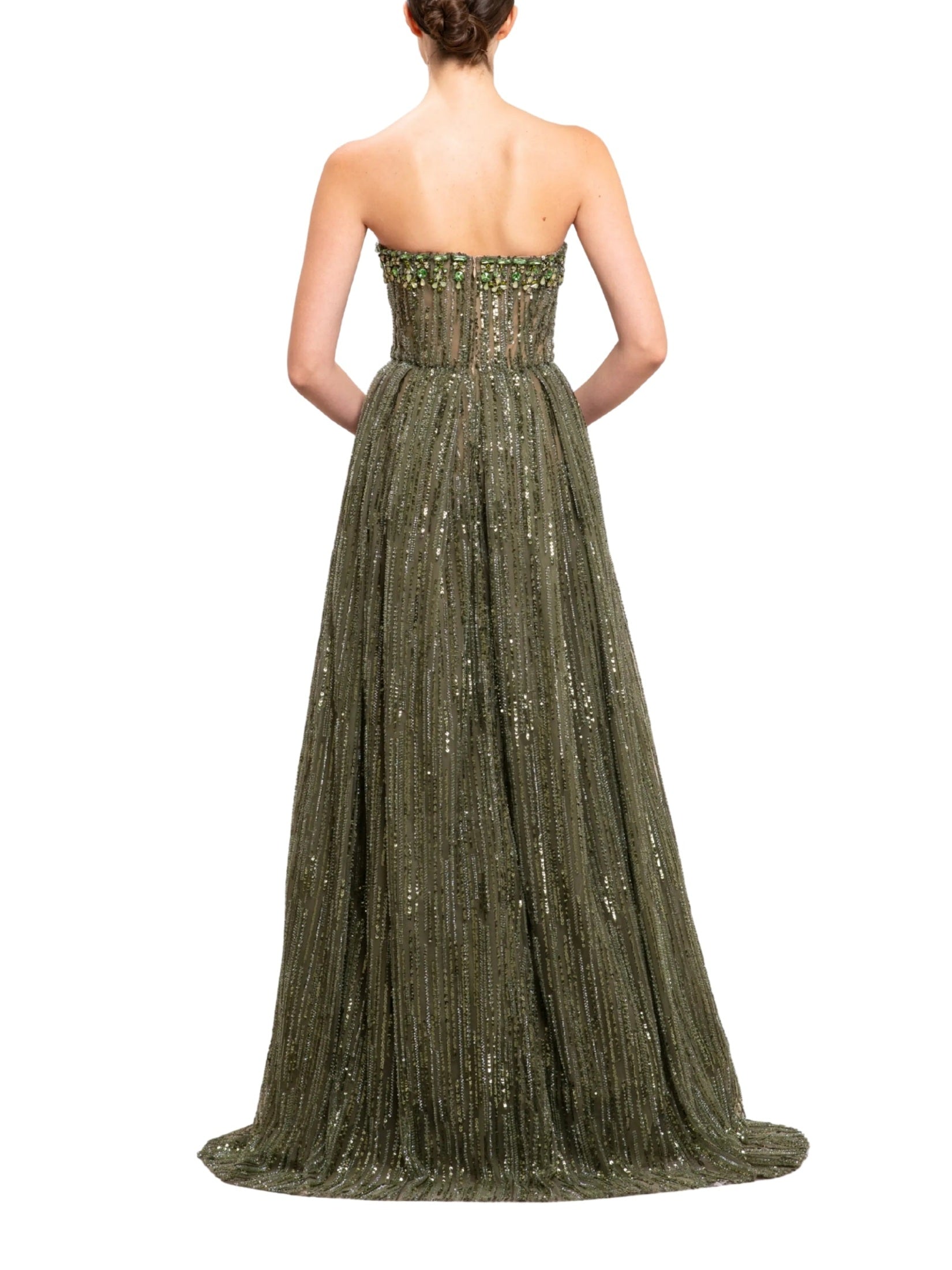 Bead embroidered sweetheart neck gown