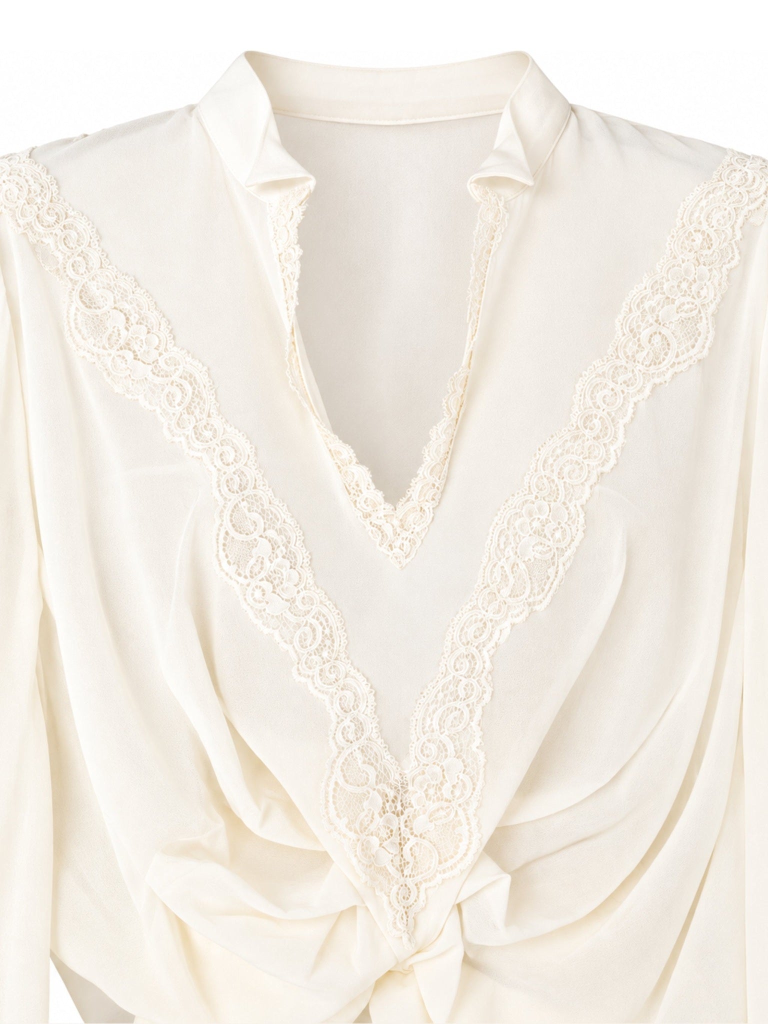Ecru Lace Blouse with Floral Details