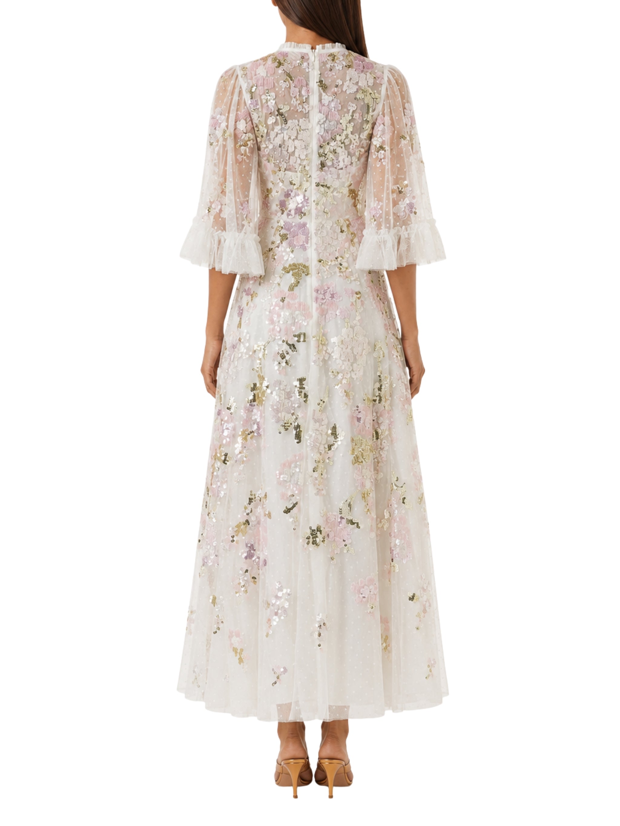 Wisteria sequin round neck ankle gown