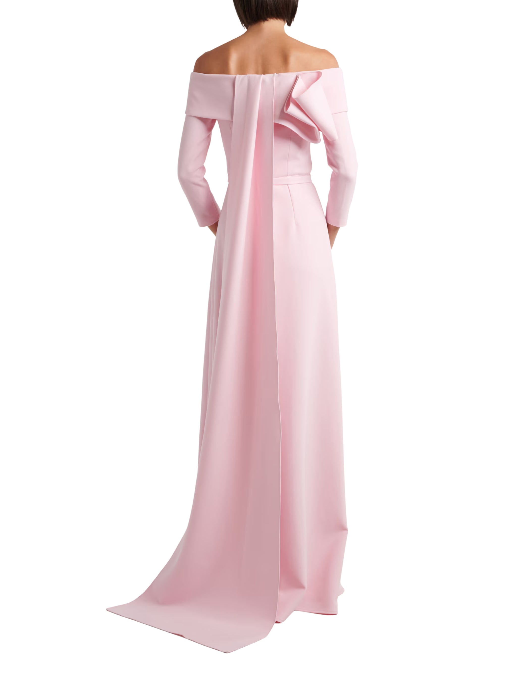 Off shoulder a-line gown with back bow detail