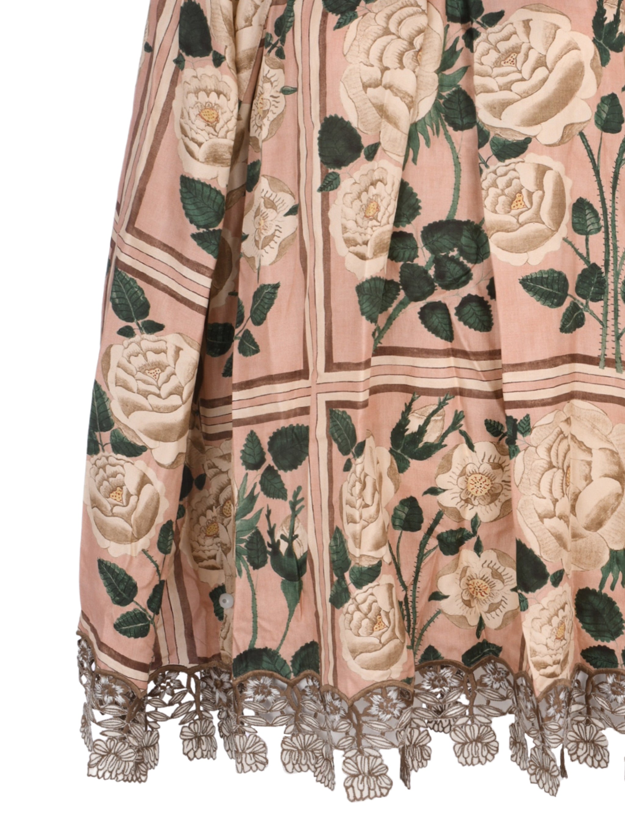 Sutra embroidered hemline twill silk print cape blouse