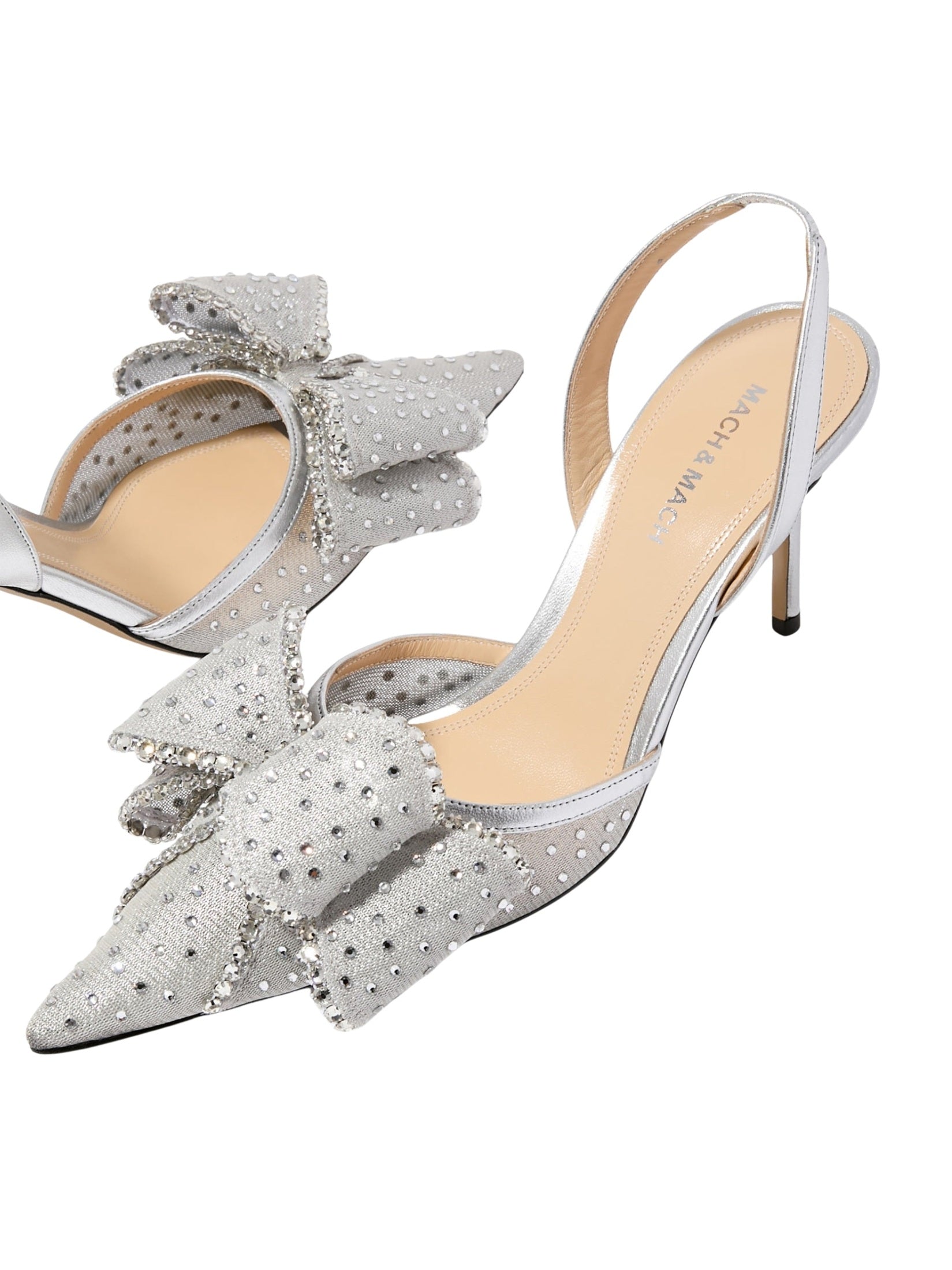Le cadeau silver crystal mesh slingback (85mm)