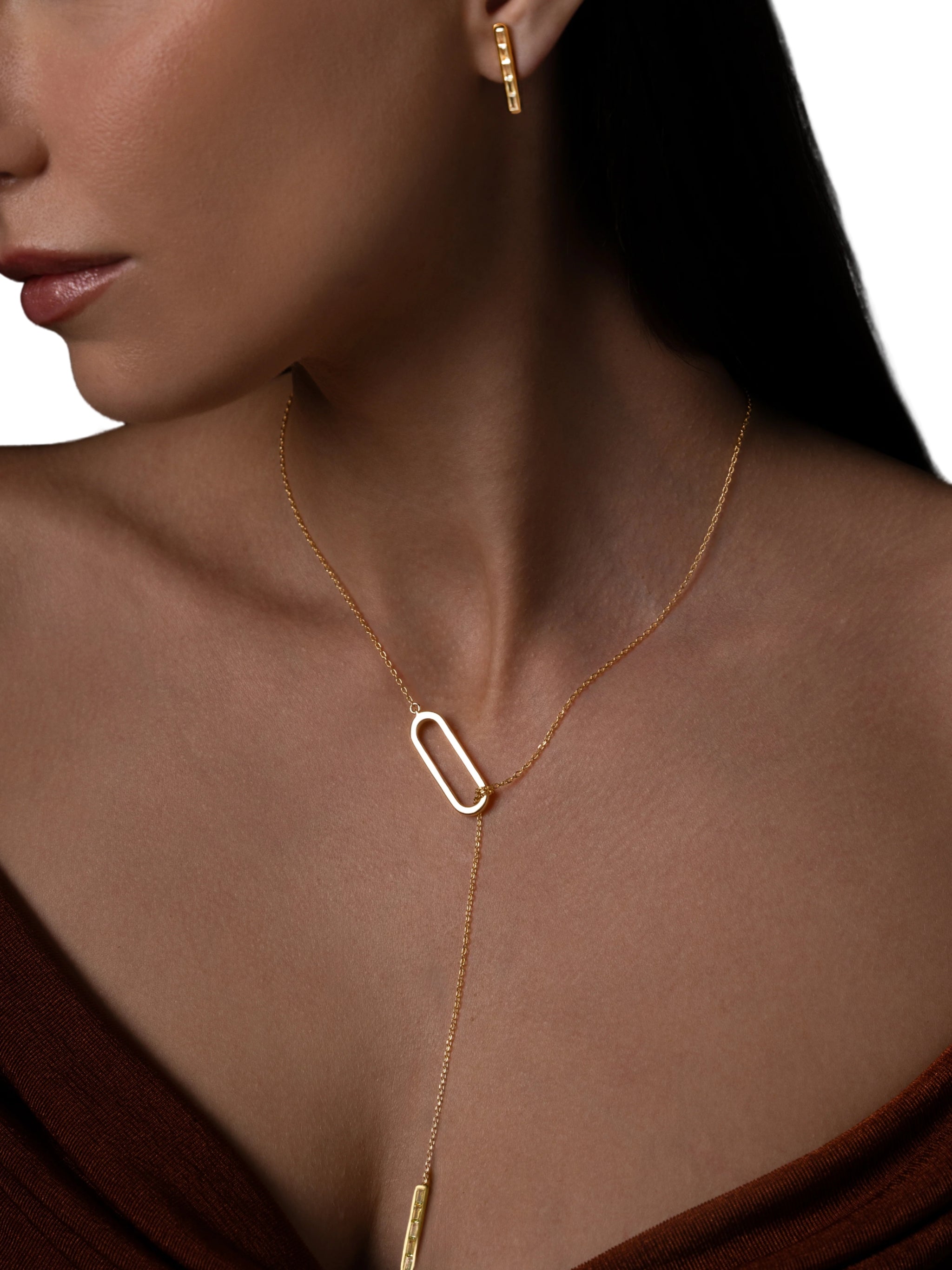 Scarf set of necklace and earrings in sterling silver & 18k gold vermeil and yellow cz