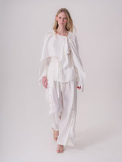 White Linen Blouse with Button Details