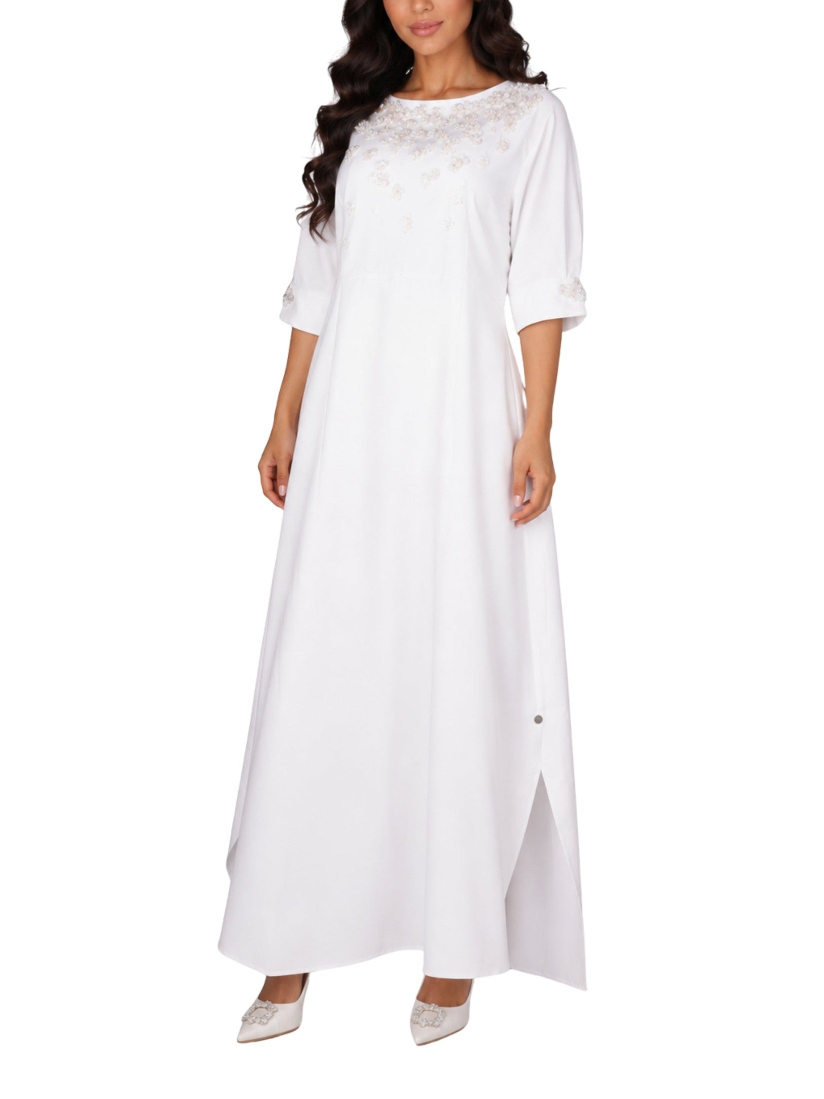 Hand embroiderd  -short sleeve dress-waist cut dress