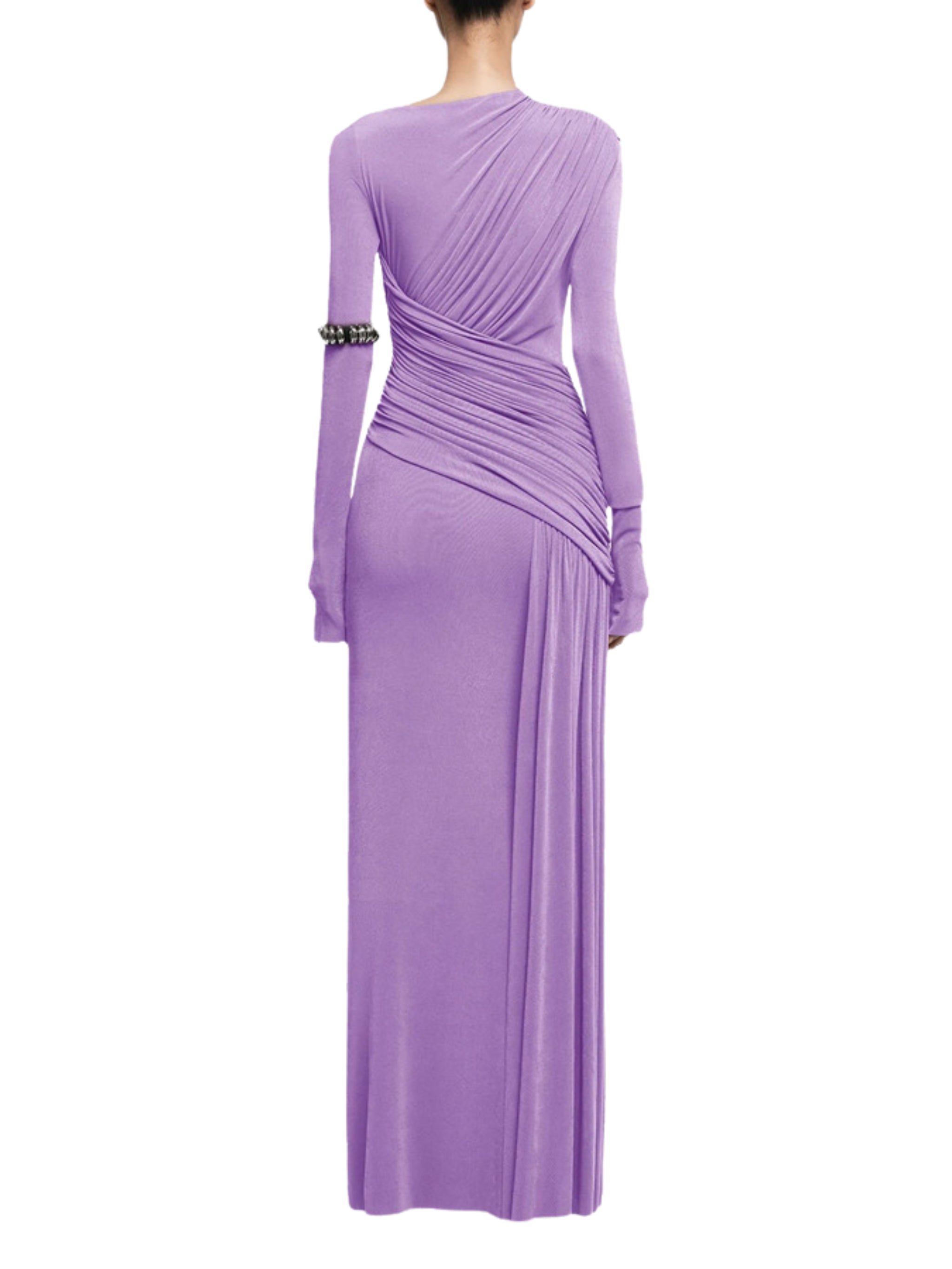 ASYMMETRICAL FORM-FITTING DRESS WITH DRAPED HIP