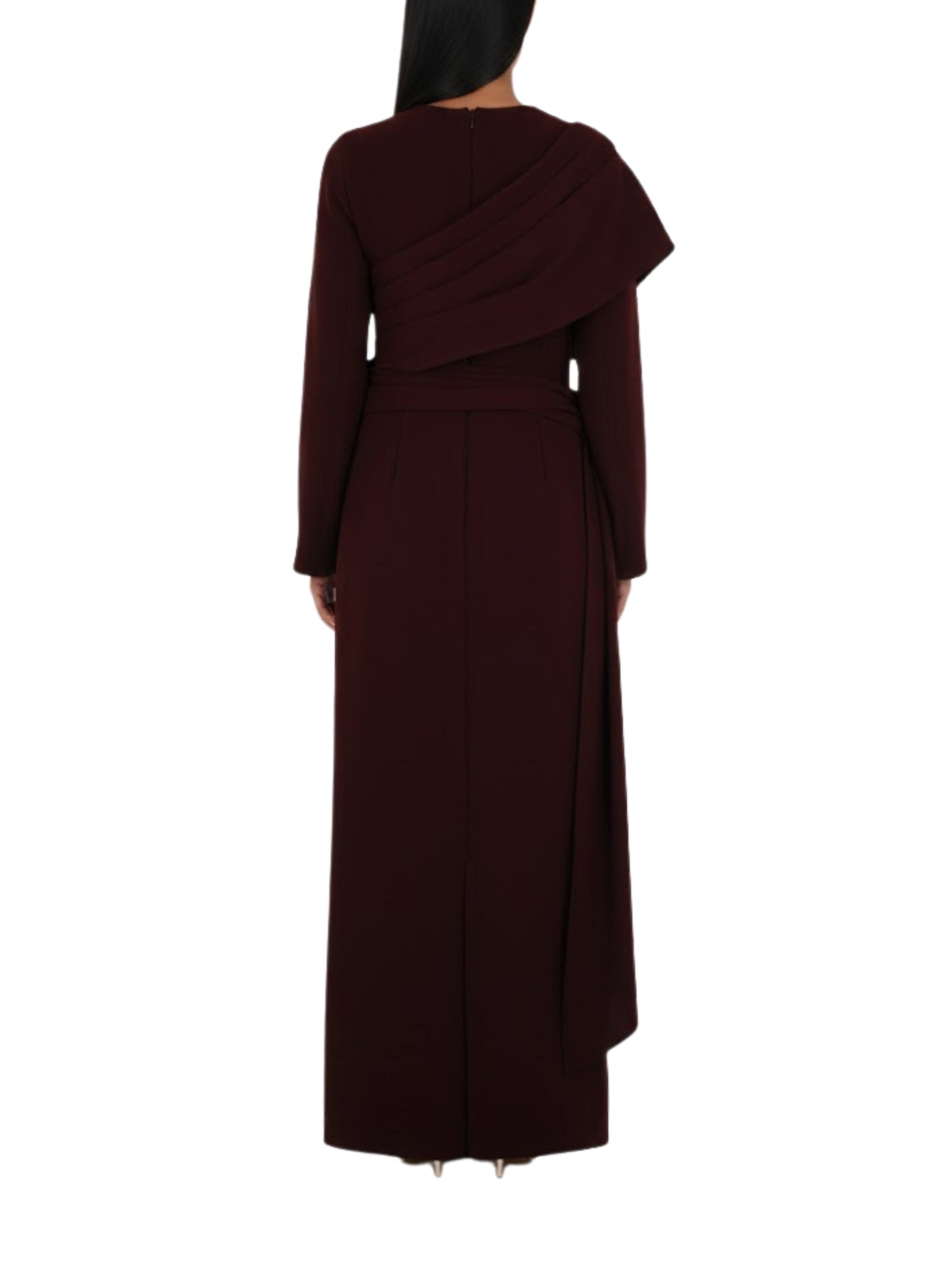 Long sleeves dress strait cut with pleated wrap around shoulder short wrap