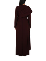 Long Sleeves Dress Strait Cut With Pleated Wrap Around Shoulder Short Wrap
