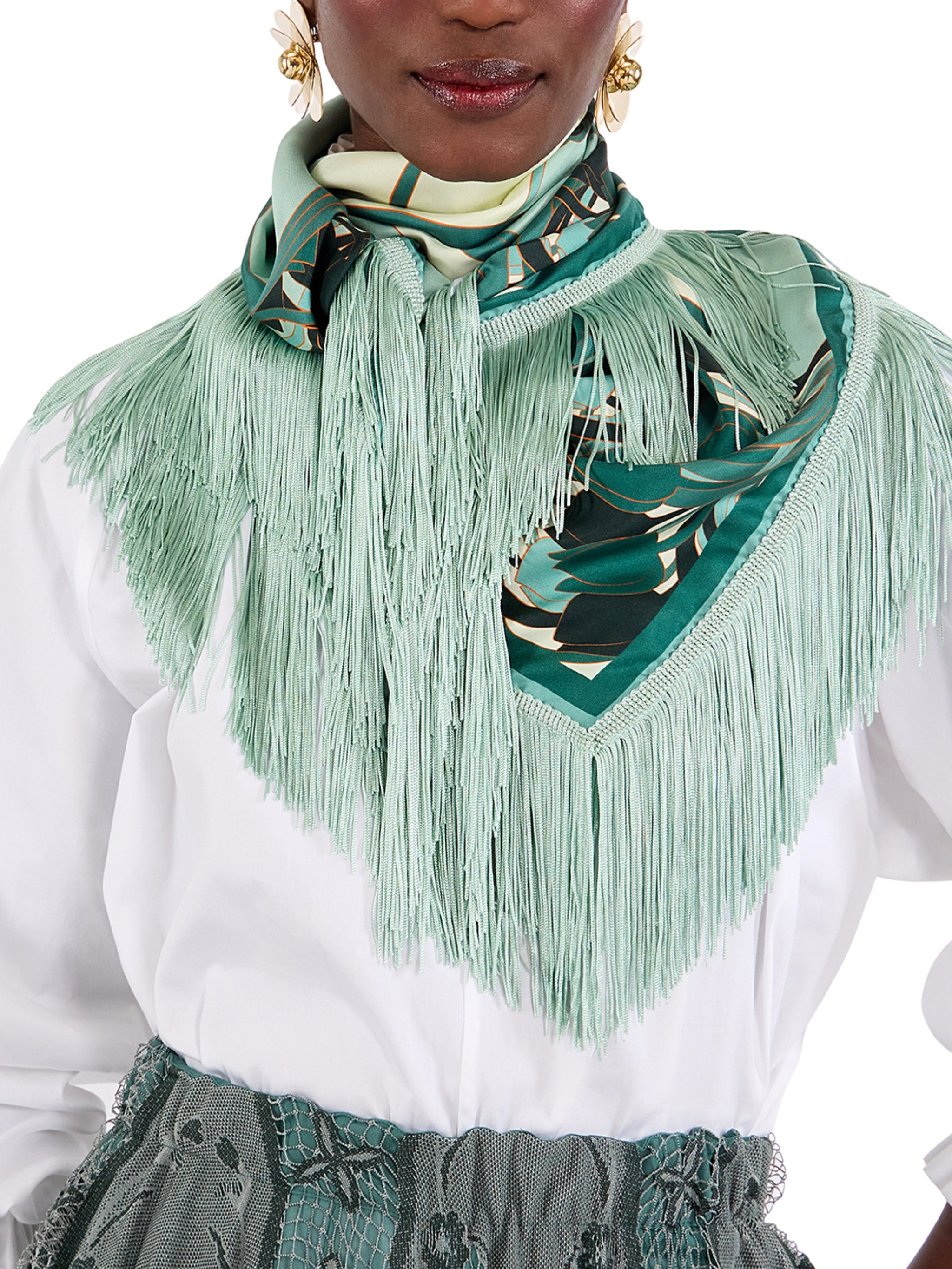 Reversible fringe foulard 90 blooming tulip placee