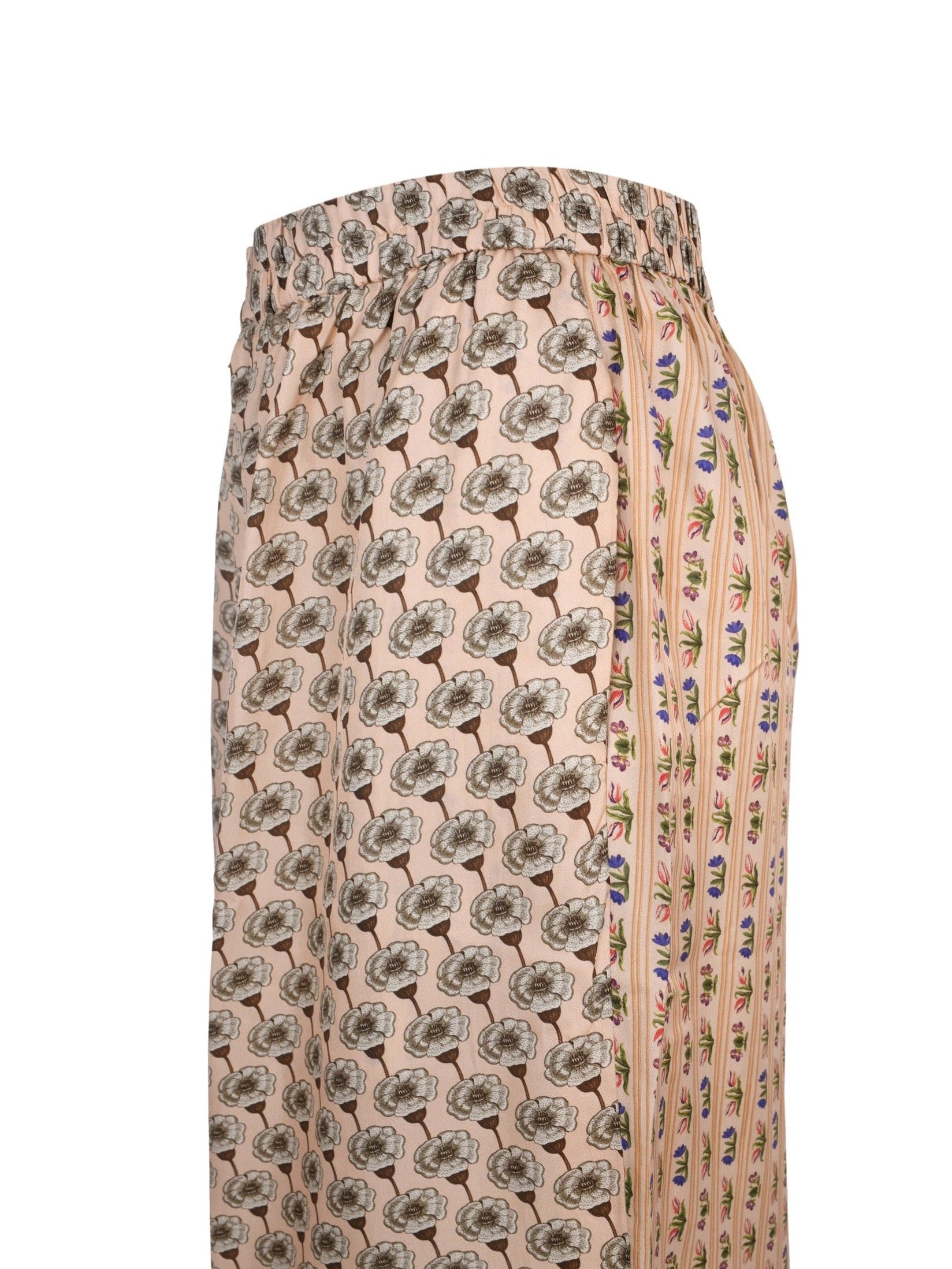 Paislee mix twill silk print wide leg long pant with full elastic
