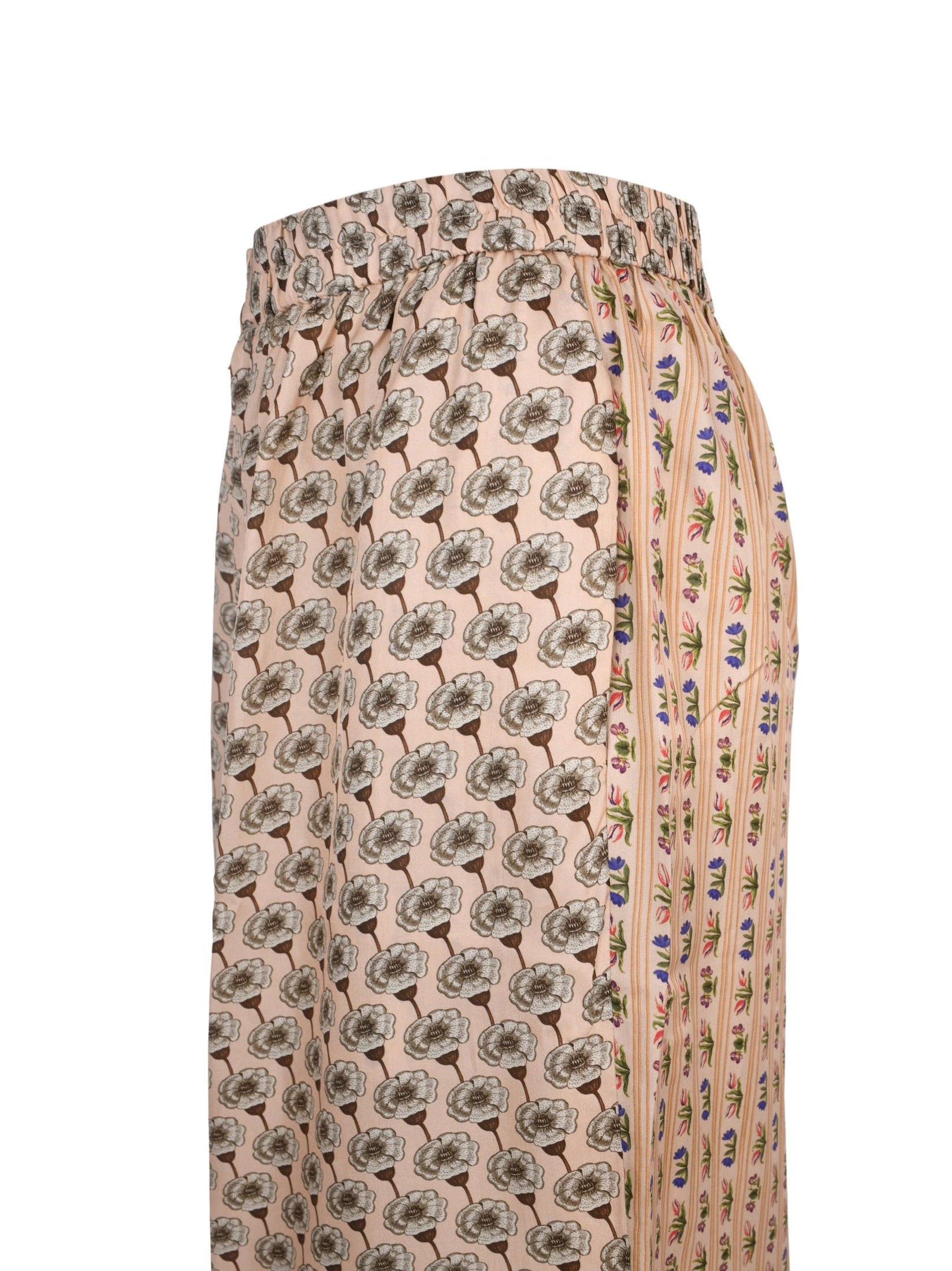 Paislee mix twill silk print wide leg long pant with full elastic