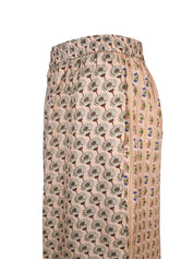 Paislee mix twill silk print wide leg long pant with full elastic