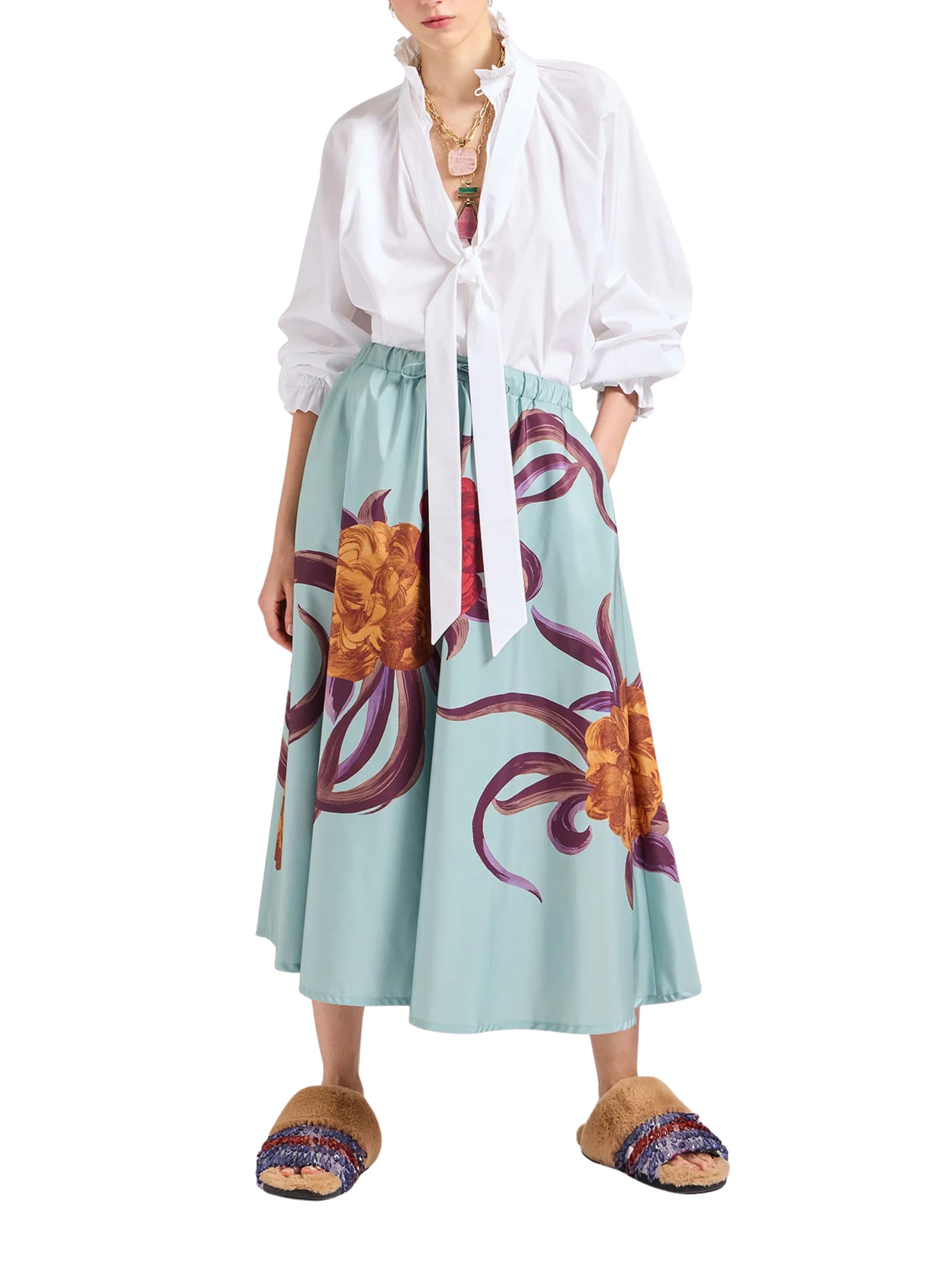 Drawstring Skirt Peony Placée Light Blue In Light Faille