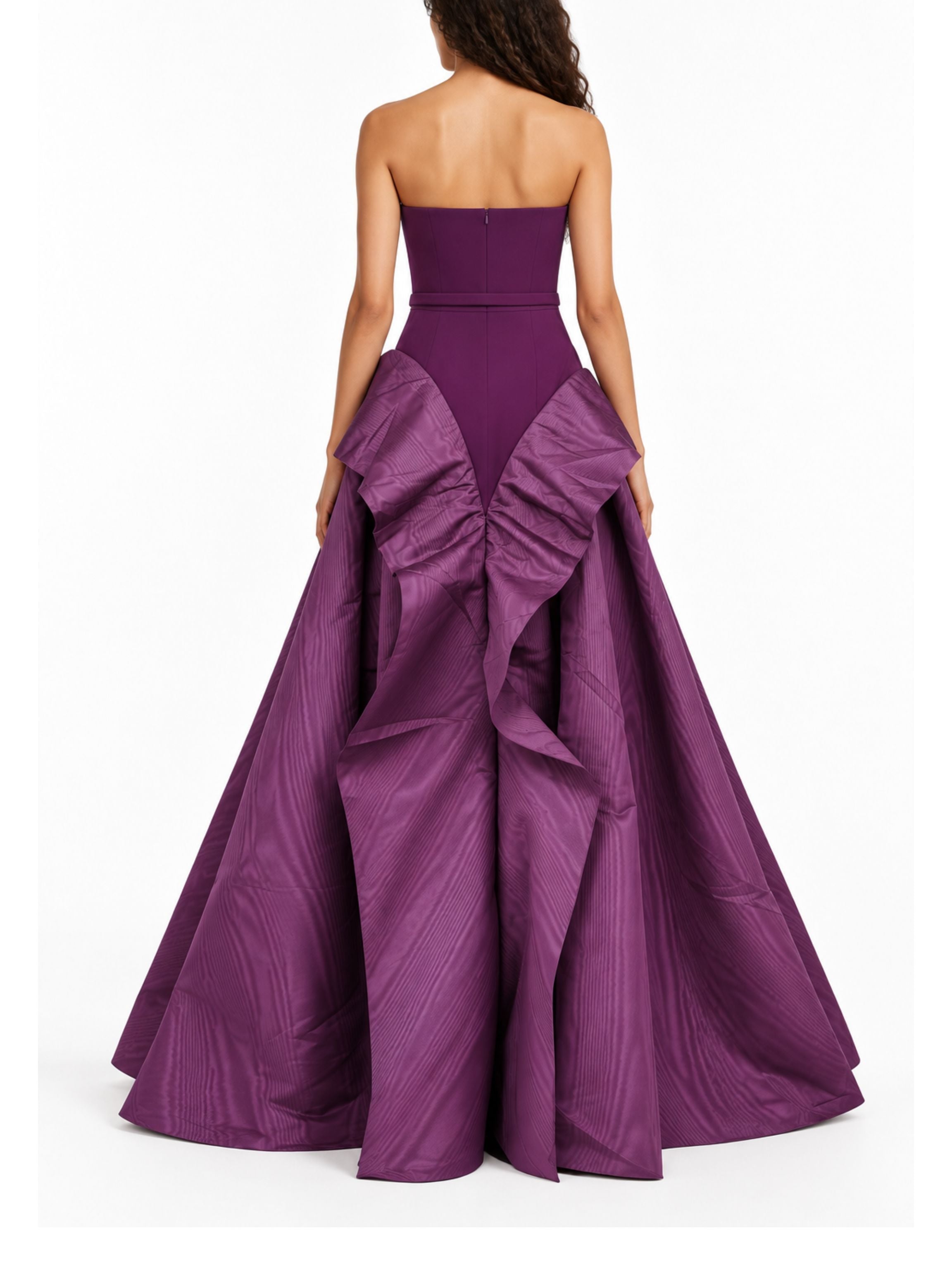 Strapless gown with contrast flare detail