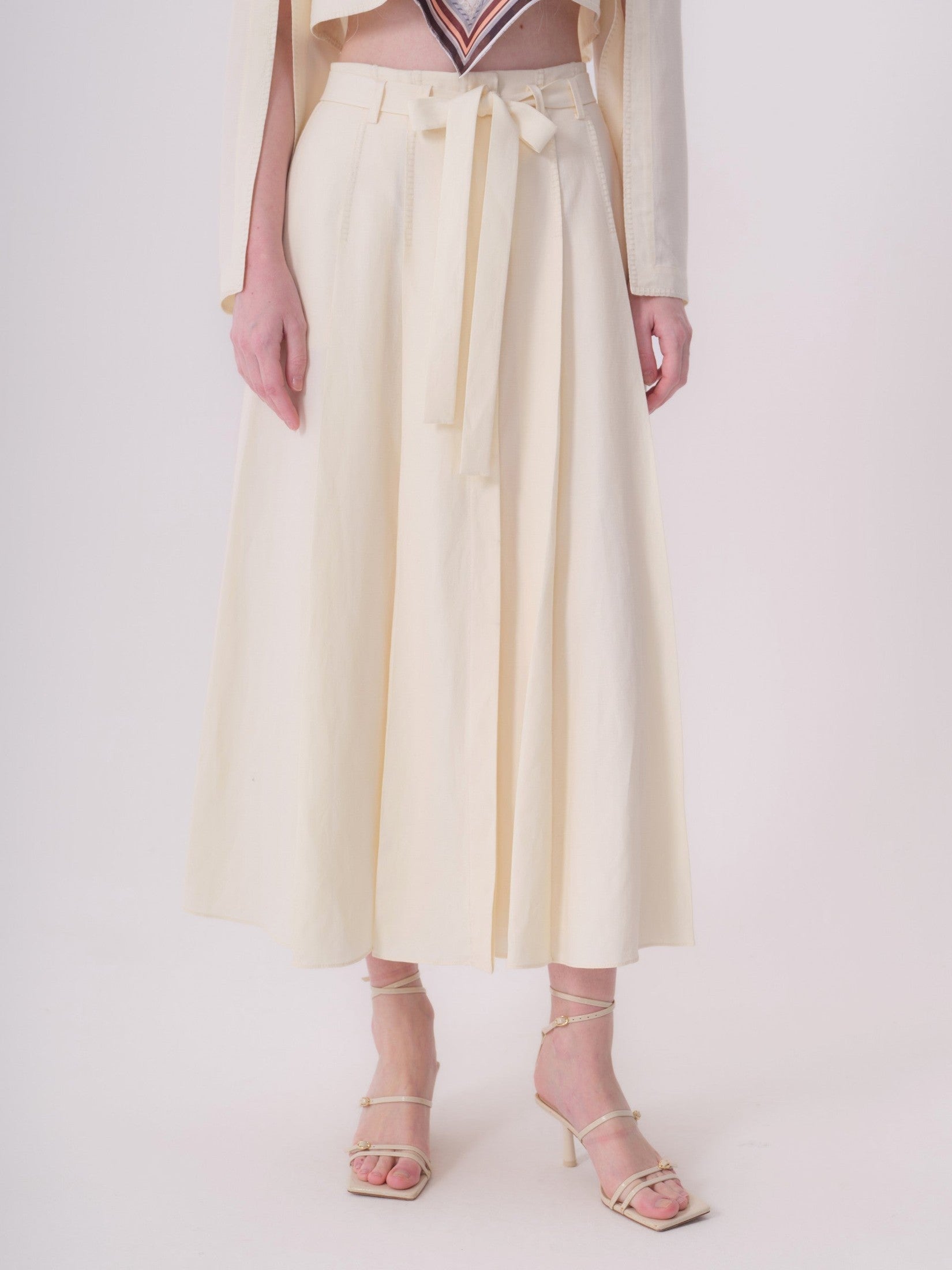 Midi Skirt with Decorative Stitching and Waistband Detail