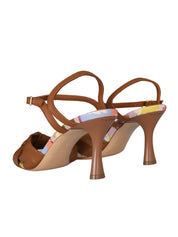 Sandal tulip print & nappa multicolor & tan