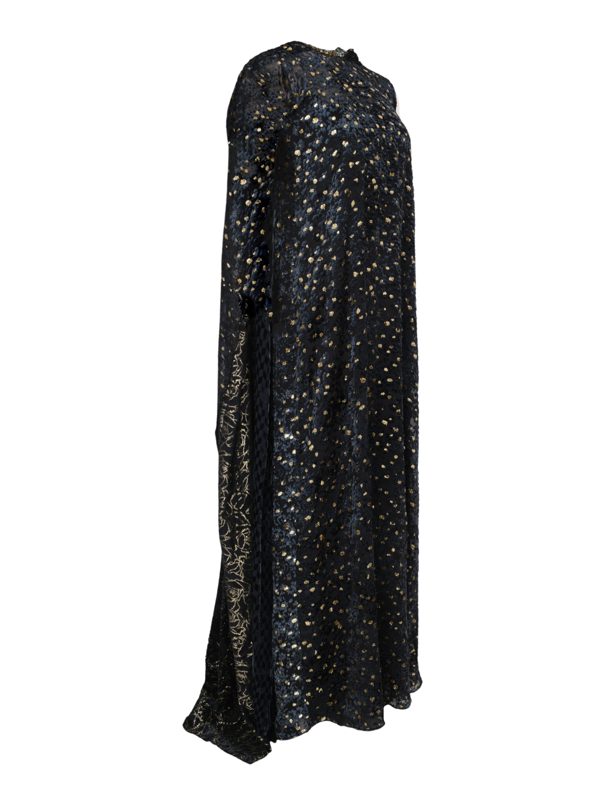 Imola beaded neckline fil coupe chiffon full length cape dress