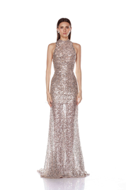 TESSA SILVER HALTERNECK GOWN