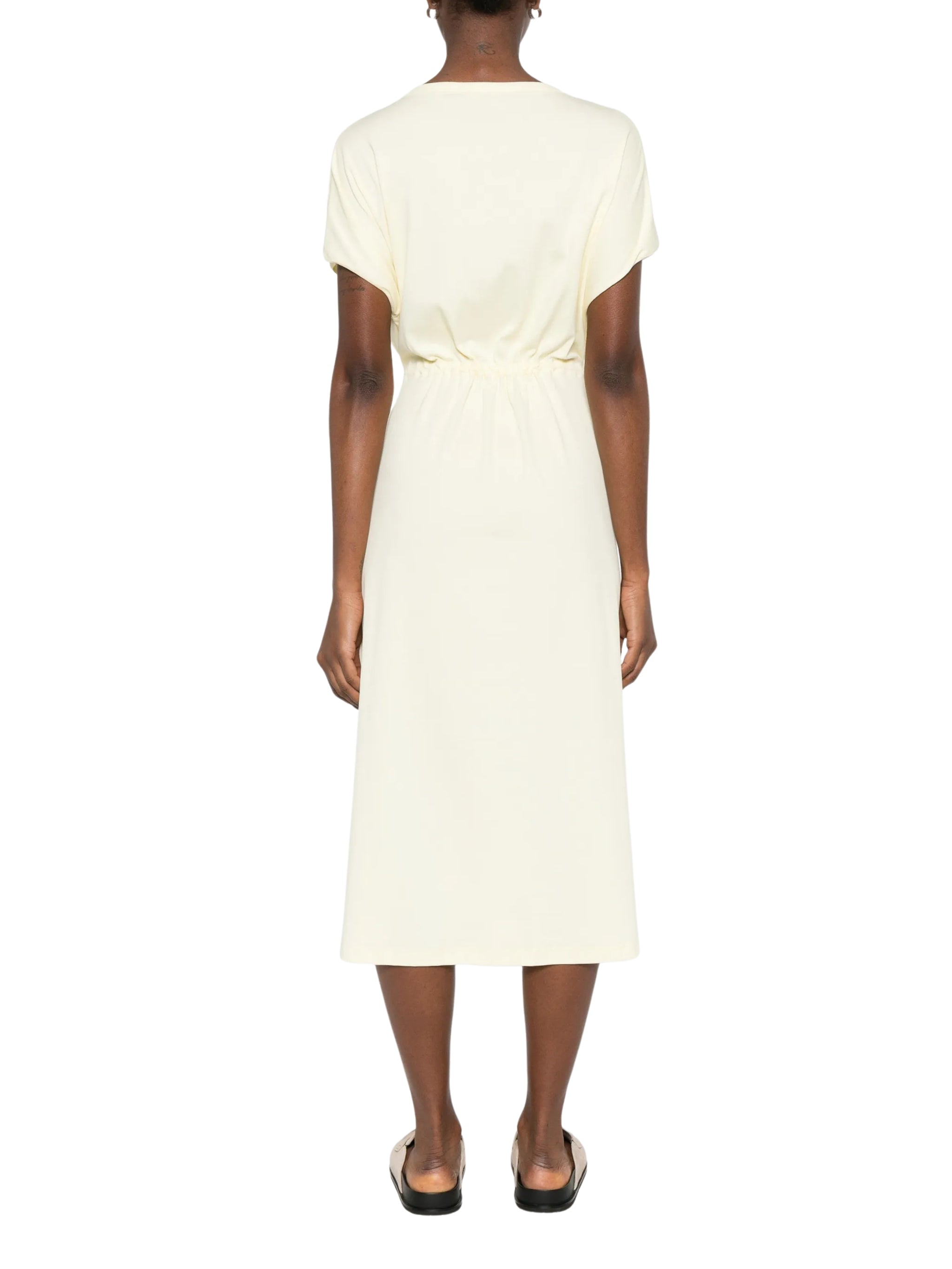 Ribbed jersey sack dress with knit brilliant shoulder detail