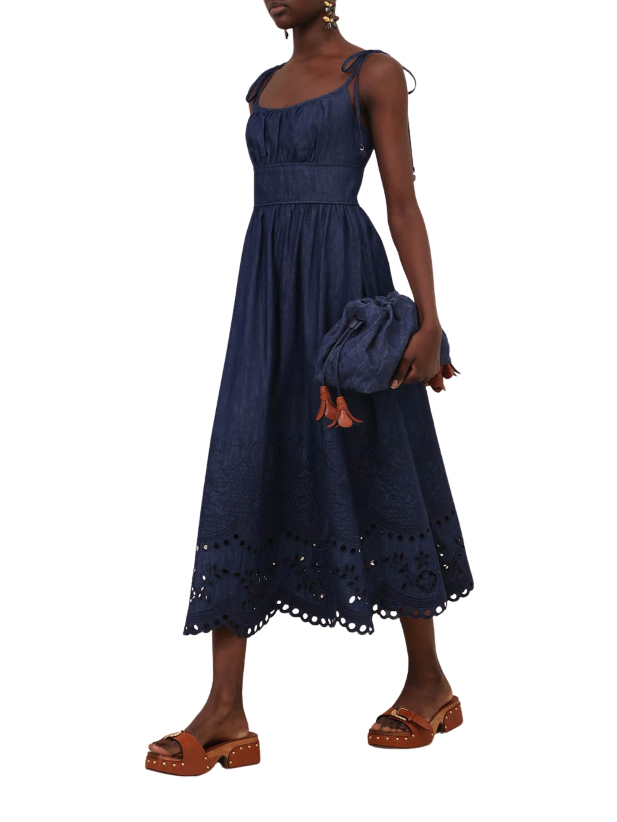 Mahon broderie denim midi
