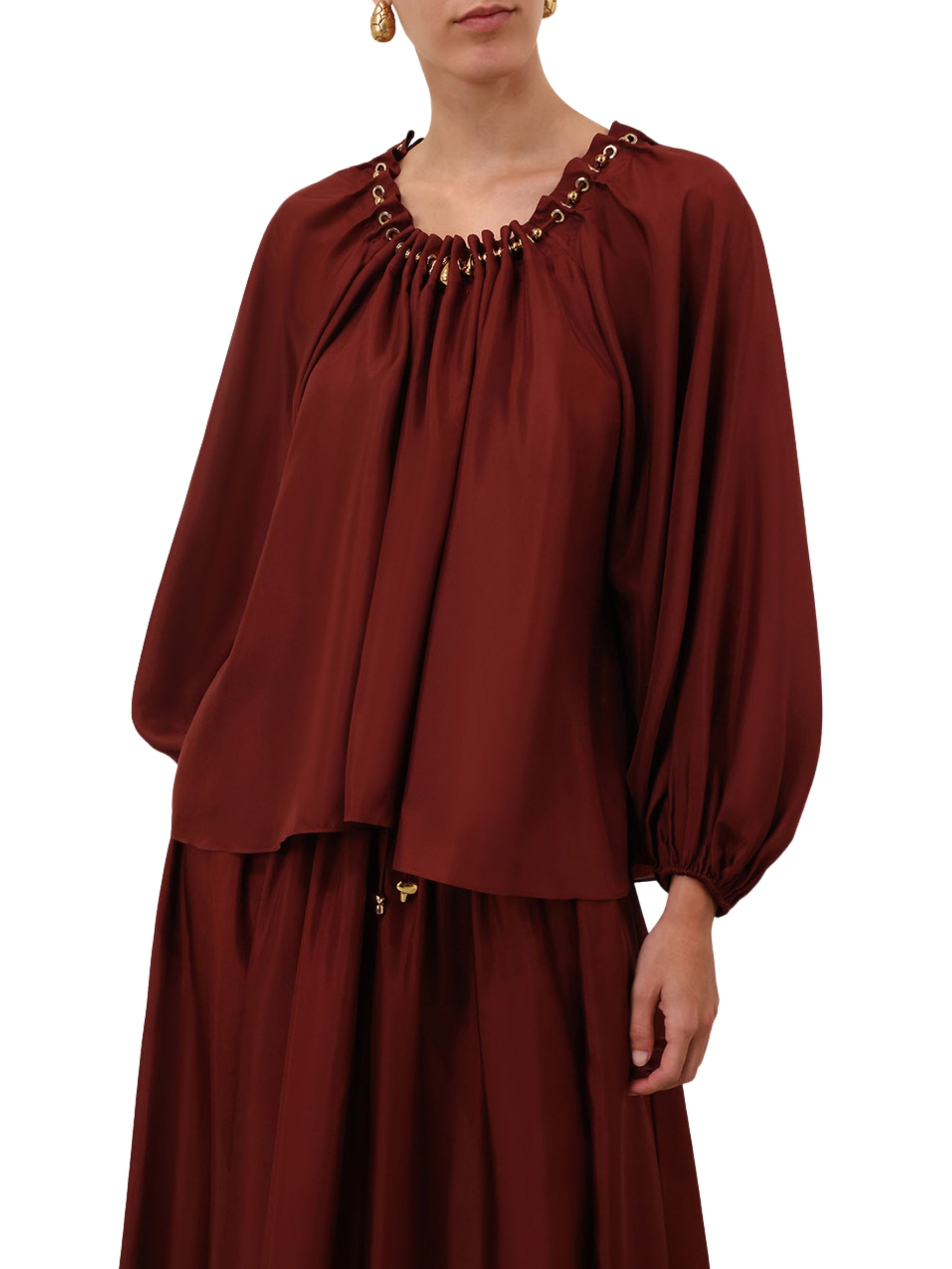 Aster gathered bead blouse