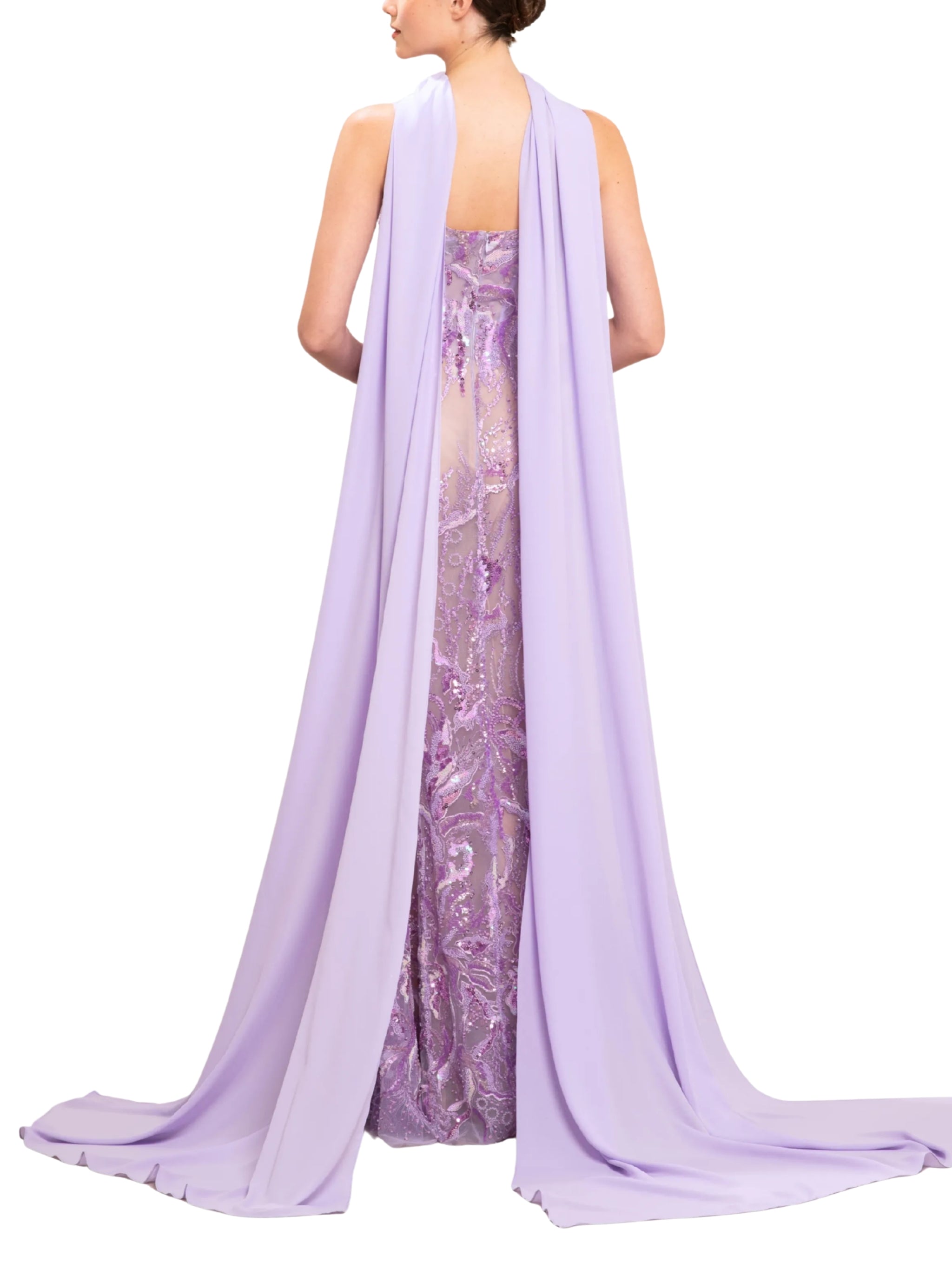 Bead embroidered long dress with scarf