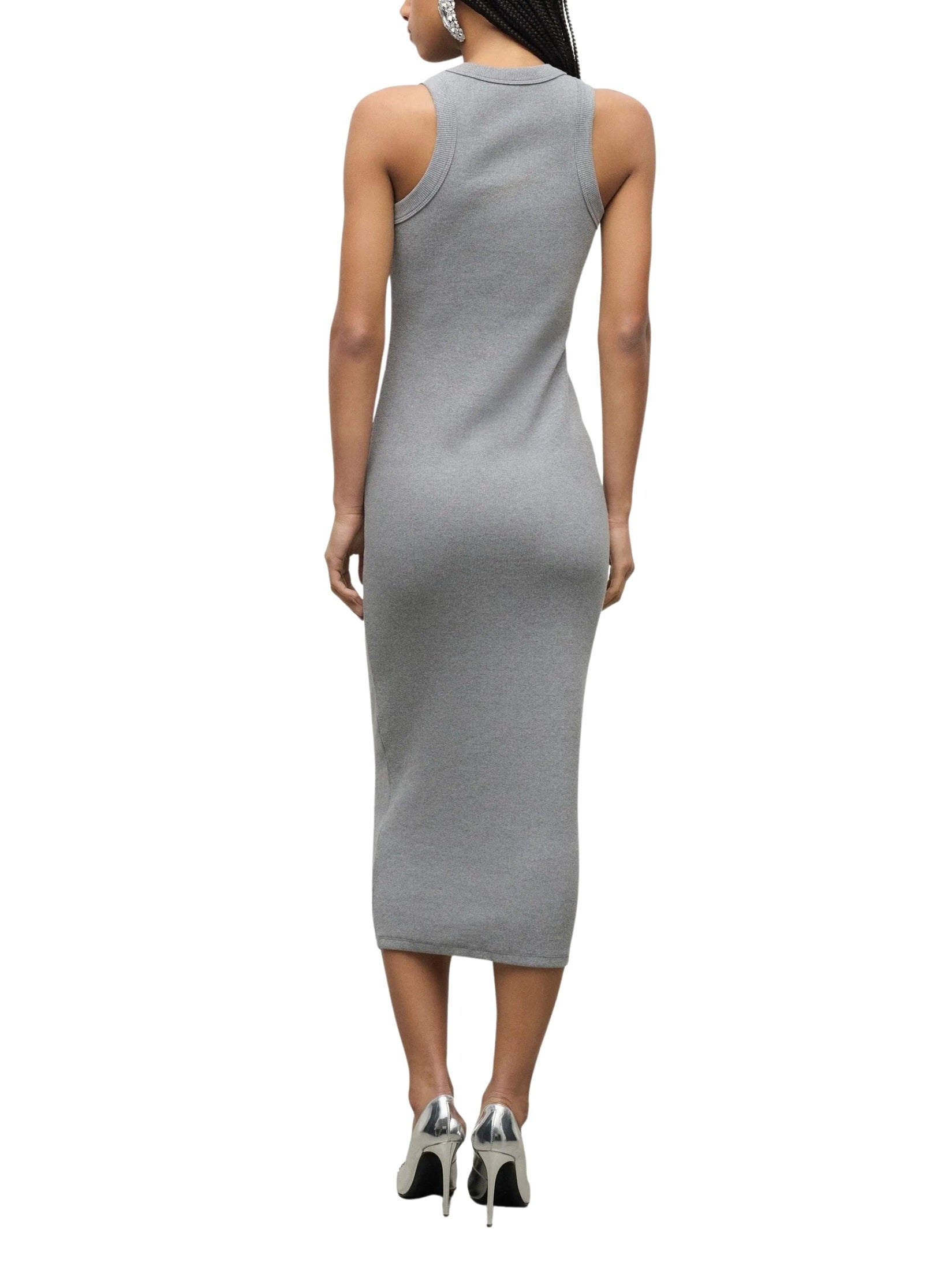 Distressed crystal ribbed knit midi tank dress