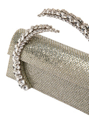 Karma Stone-Encrusted Lace Glitter Clutch Gold