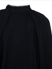 Shiny enver satin bomber with balloon sleeve